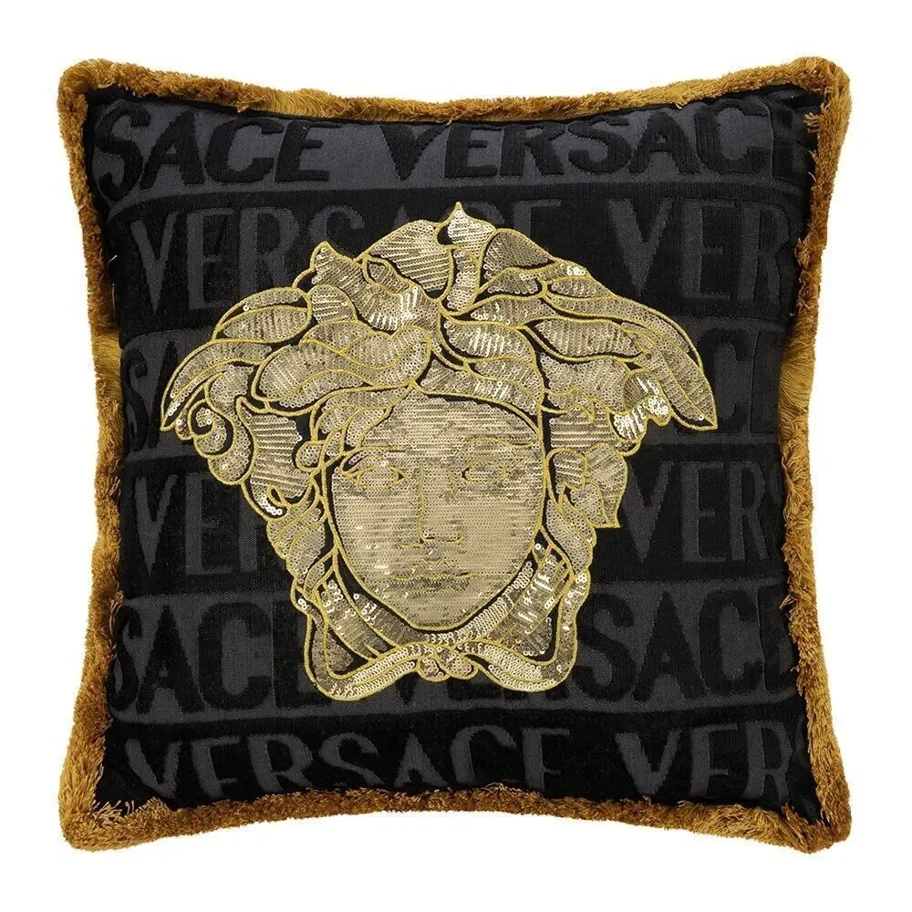 Versace LogoMania Medusa Kissen Pillow Cushion 17 x 17 Schwarz Gold Reticket Tag